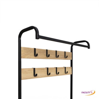 Vestiaire d'entrée avec porte manteau et range chaussures effet bois et métal