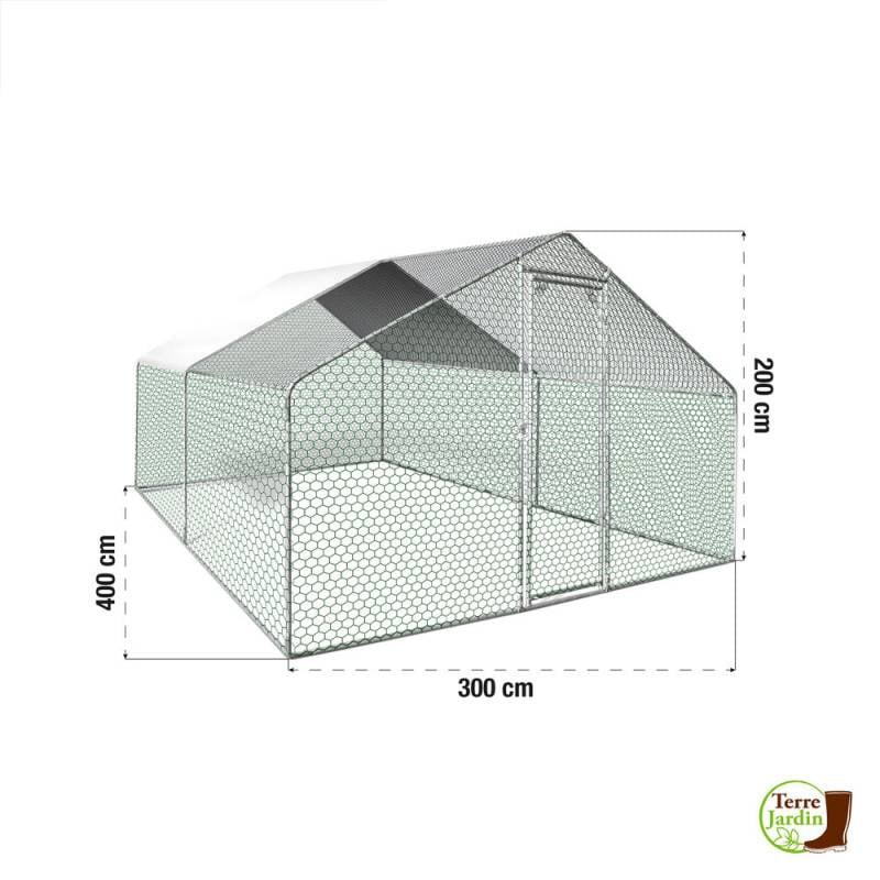 Enclos poulailler - Volière extérieure - Parc grillagé 12M²