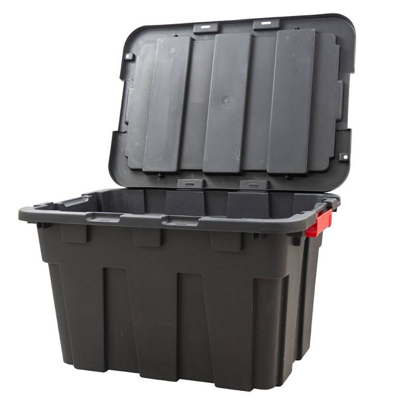 Boite de rangement plastique pour garage avec couvercle et clips de fermeture - 55 L