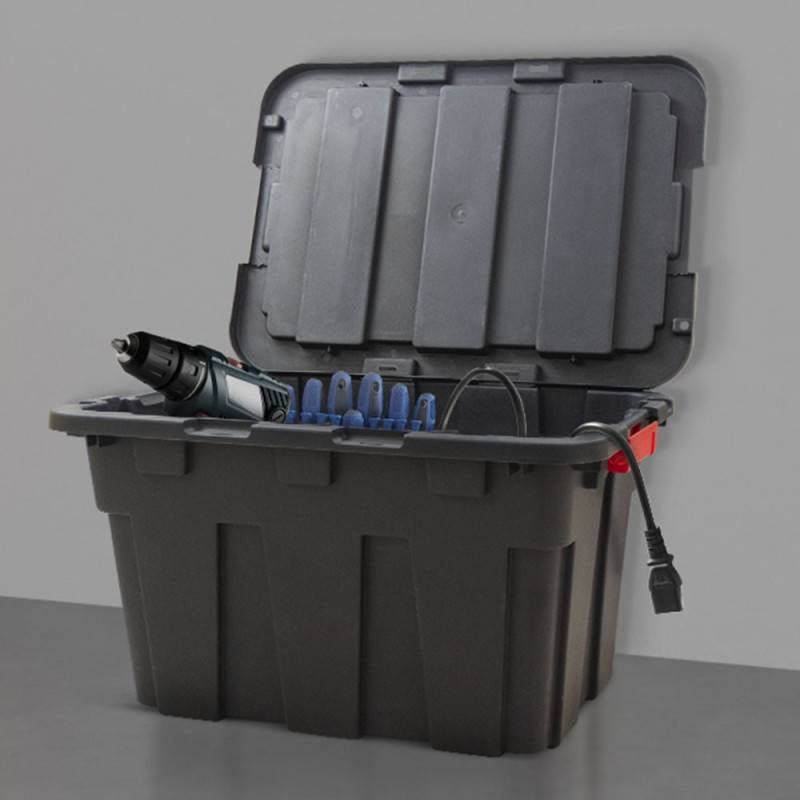 Boite de rangement plastique pour garage avec couvercle et clips de fermeture - 55 L