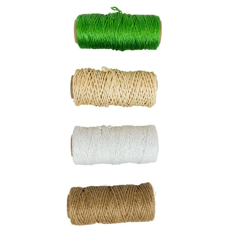 Lot de 4 ficelles de jardin polypropylène, jute, coton et sisal - Multi-usages, résistantes et naturelles