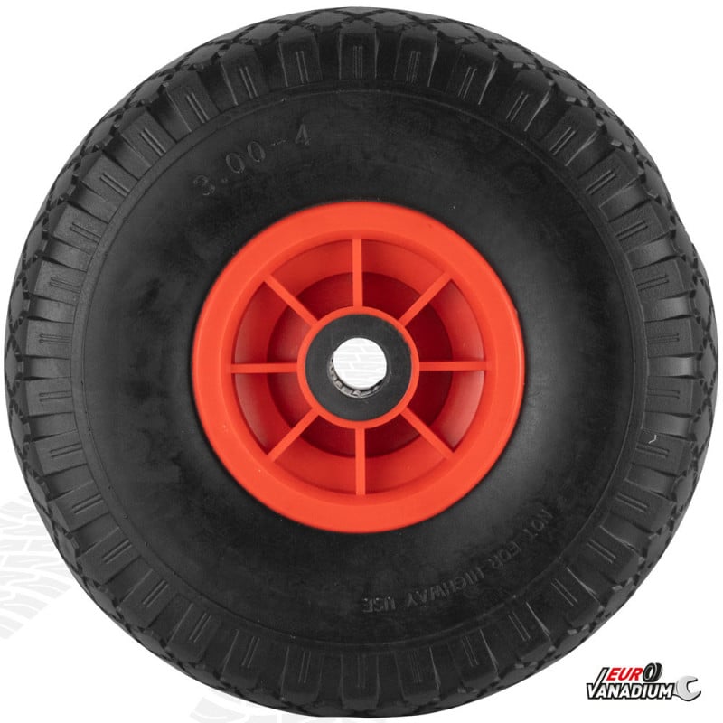 Roue increvable 260 mm  3.00 4  avec axe central et alésage 20 mm pour diable et chariot