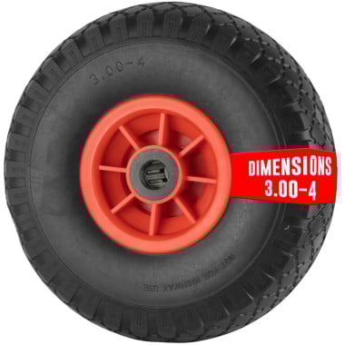 Roue increvable 260 mm  3.00 4  avec axe central et alésage 20 mm pour diable et chariot