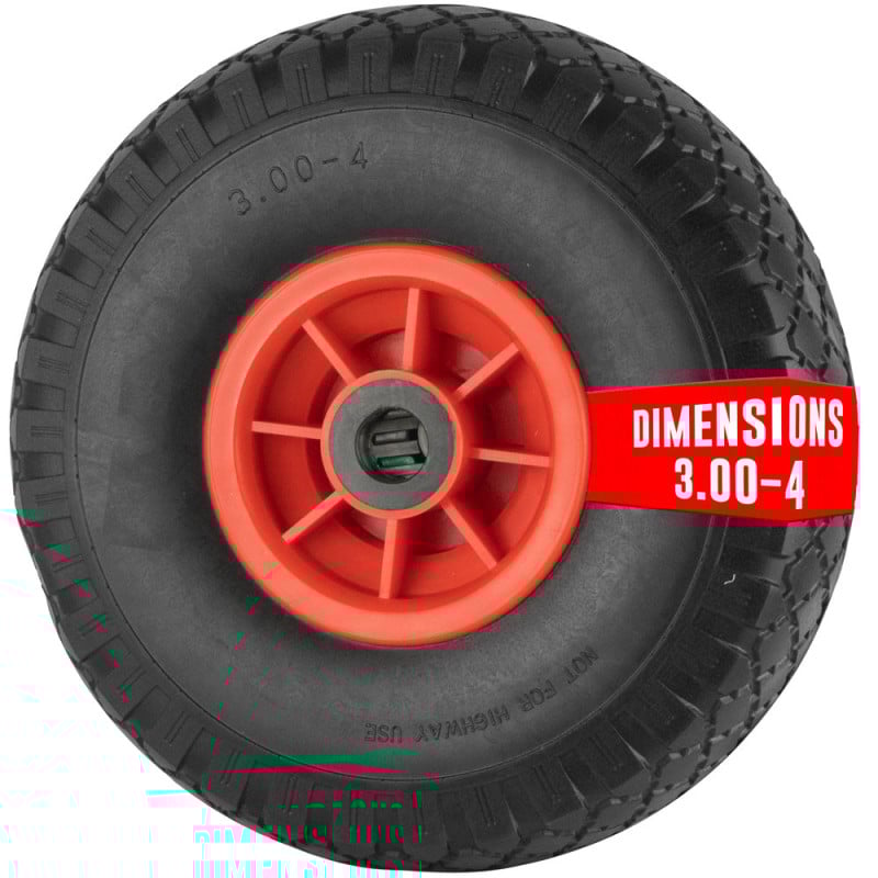 Roue increvable 260 mm  3.00 4  avec axe central et alésage 20 mm pour diable et chariot