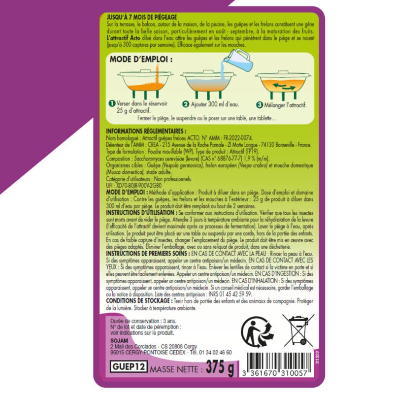 Attractif pour piège à frelons asiatiques ACTO