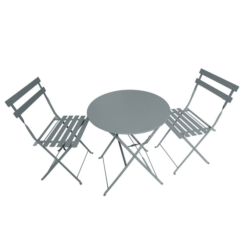Ensemble de bistrot pliable - Table ronde et 2 chaises pour jardin ou terrasse