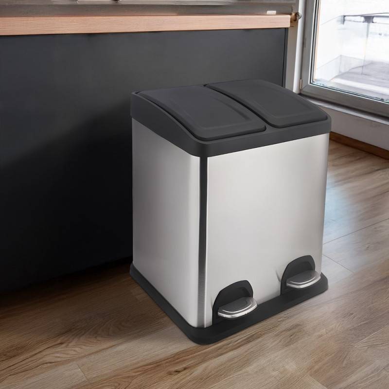 Poubelle double compartiment à pédales 2 x 20 L