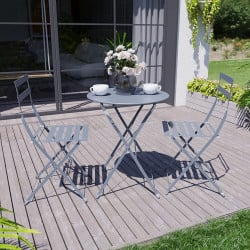Ensemble de bistrot pliable - Table ronde et 2 chaises pour jardin ou terrasse