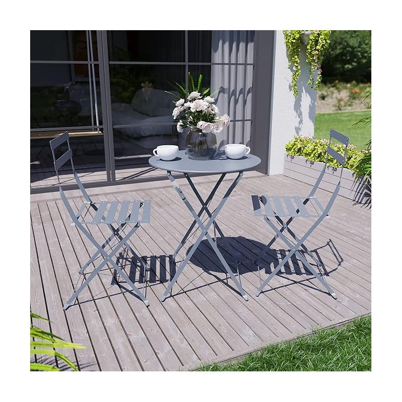 Ensemble de bistrot pliable - Table ronde et 2 chaises pour jardin ou terrasse
