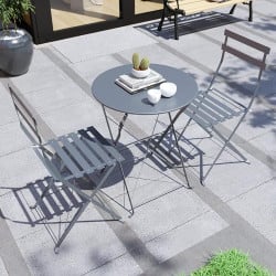 Ensemble de bistrot pliable - Table ronde et 2 chaises pour jardin ou terrasse
