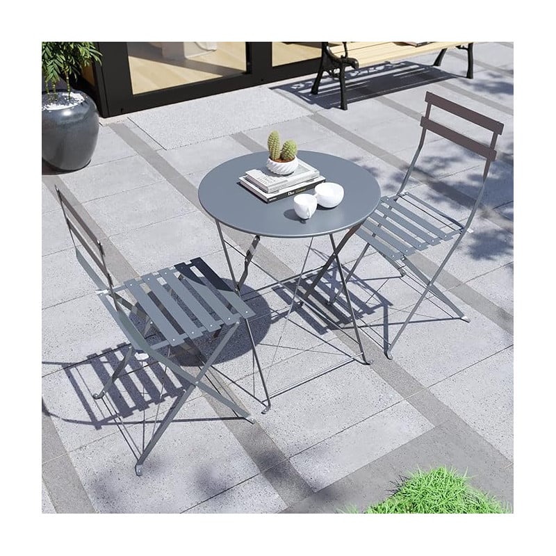 Ensemble de bistrot pliable - Table ronde et 2 chaises pour jardin ou terrasse