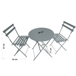 Ensemble de bistrot pliable - Table ronde et 2 chaises pour jardin ou terrasse