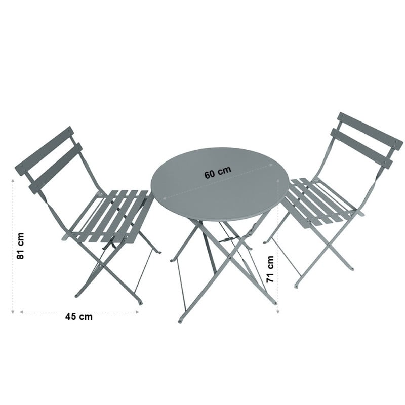 Ensemble de bistrot pliable - Table ronde et 2 chaises pour jardin ou terrasse
