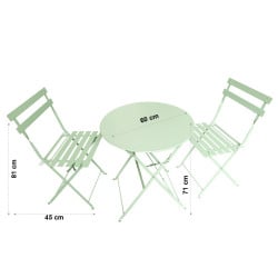 Ensemble de bistrot pliable - Table ronde et 2 chaises pour jardin ou terrasse
