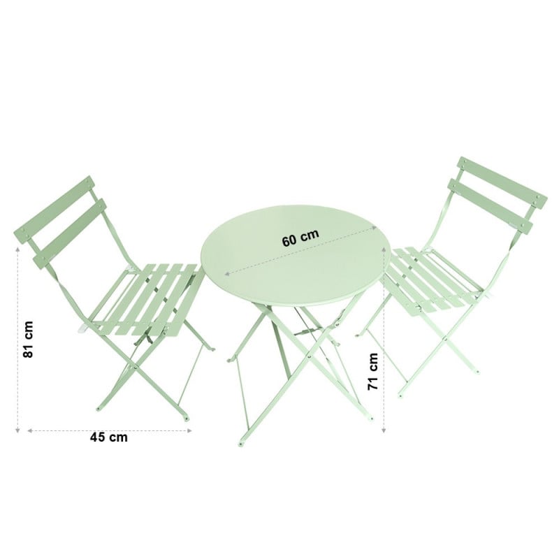 Ensemble de bistrot pliable - Table ronde et 2 chaises pour jardin ou terrasse