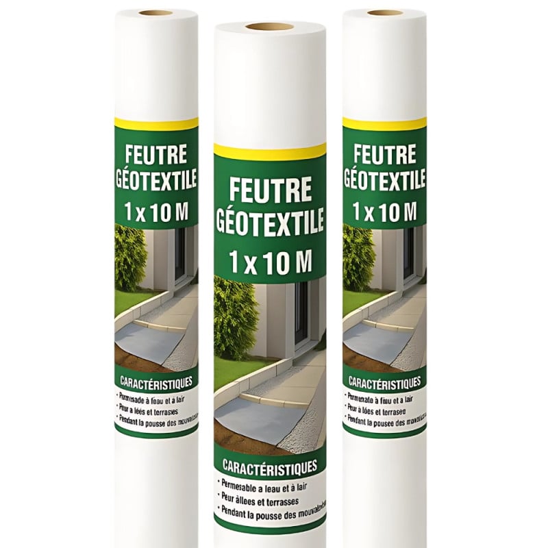 Rouleau géotextile 10 mètres 150g/m2, Lot de 3