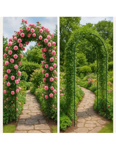 Arche de jardin sous différentes mises en situation fleuries
