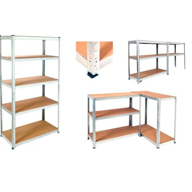 Étagère garage métallique 5 niveaux 180×180 cm : Robuste, modulable, montage facile par clips sans vis