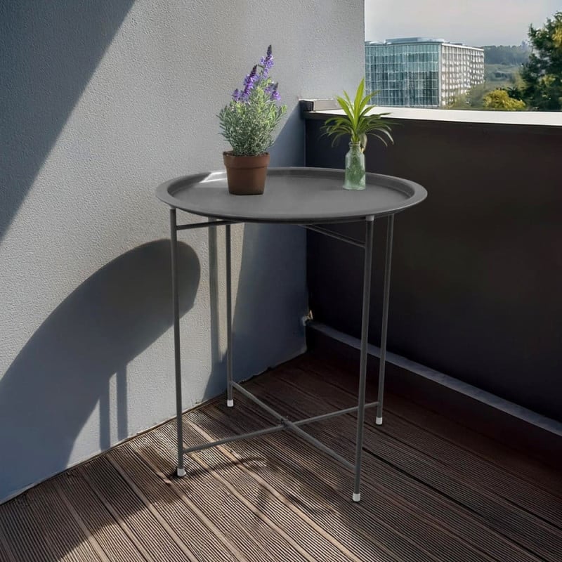 Table d’appoint ronde pliante en métal