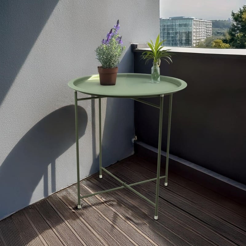 Table d’appoint ronde pliante en métal