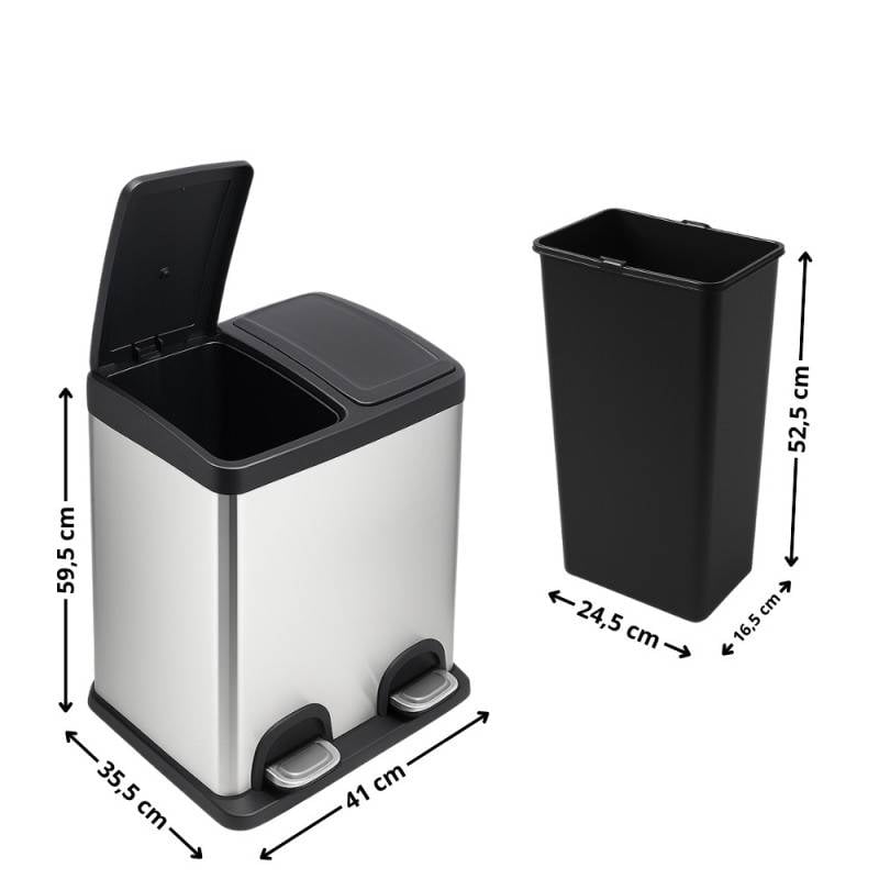 Poubelle double compartiment à pédales 2 x 20 L