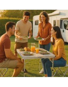 Table de camping légère et pratique avec 4 tabourets inclus