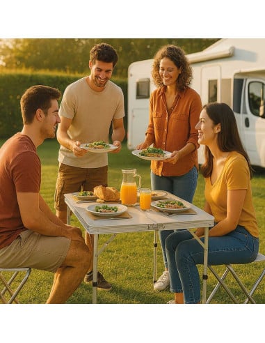 Table de camping légère et pratique avec 4 tabourets inclus
