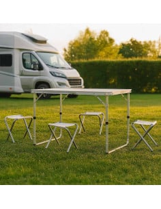 Table de camping légère et pratique avec 4 tabourets inclus