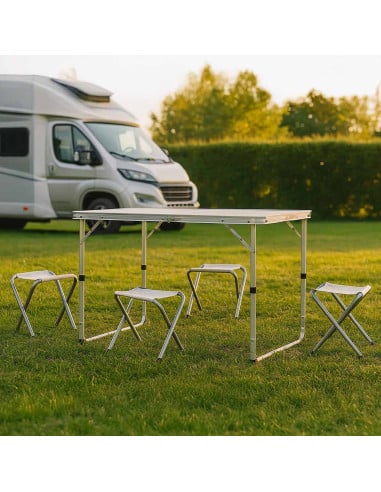 Table de camping légère et pratique avec 4 tabourets inclus