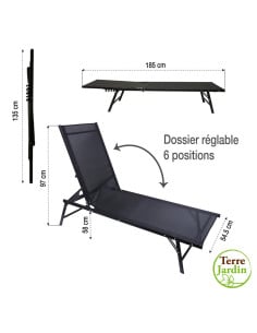 Transat de jardin inclinable noir , toile textilène – Résistant et élégant