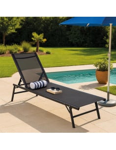 Transat de jardin inclinable noir , toile textilène – Résistant et élégant