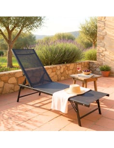 Transat de jardin inclinable noir , toile textilène – Résistant et élégant