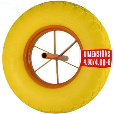 Roue de brouette pleine increvable diamètre 360 mm avec axe diamètre 20 mm