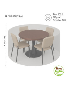 Housse polyester 600D enduit PVC pour table ronde Ø184 x H120 cm