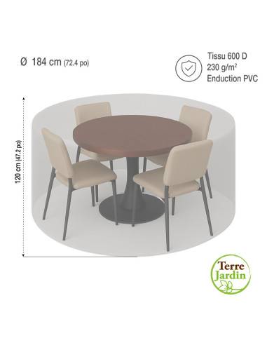 Housse polyester 600D enduit PVC pour table ronde Ø184 x H120 cm