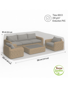 Housse polyester 600D enduit PVC pour salon de jardin L350 x l230 x H90 cm