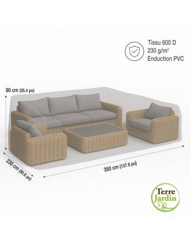 Housse polyester 600D enduit PVC pour salon de jardin L350 x l230 x H90 cm
