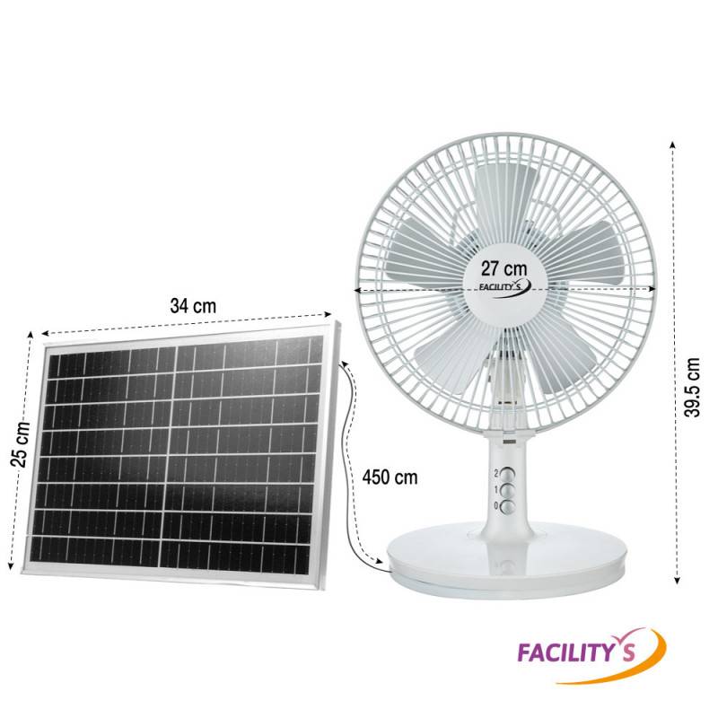 Ventilateur solaire et électrique 2 en 1 – diamètre 27 cm