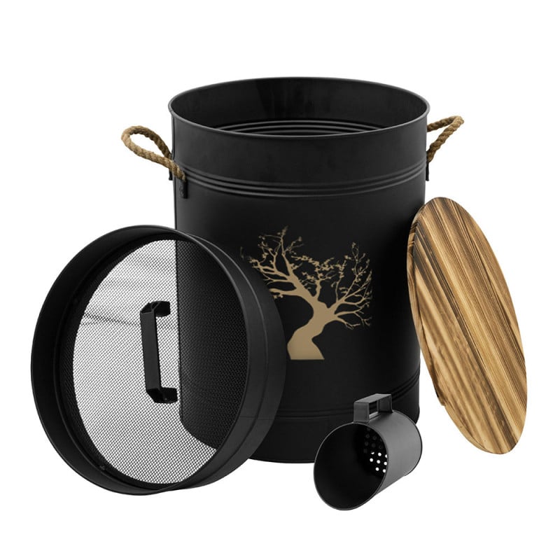 Réservoir à granulés de bois en acier noir 51 L avec pelle et tamis