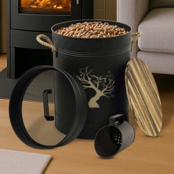 Réservoir à granulés de bois en acier noir 51 L avec pelle et tamis