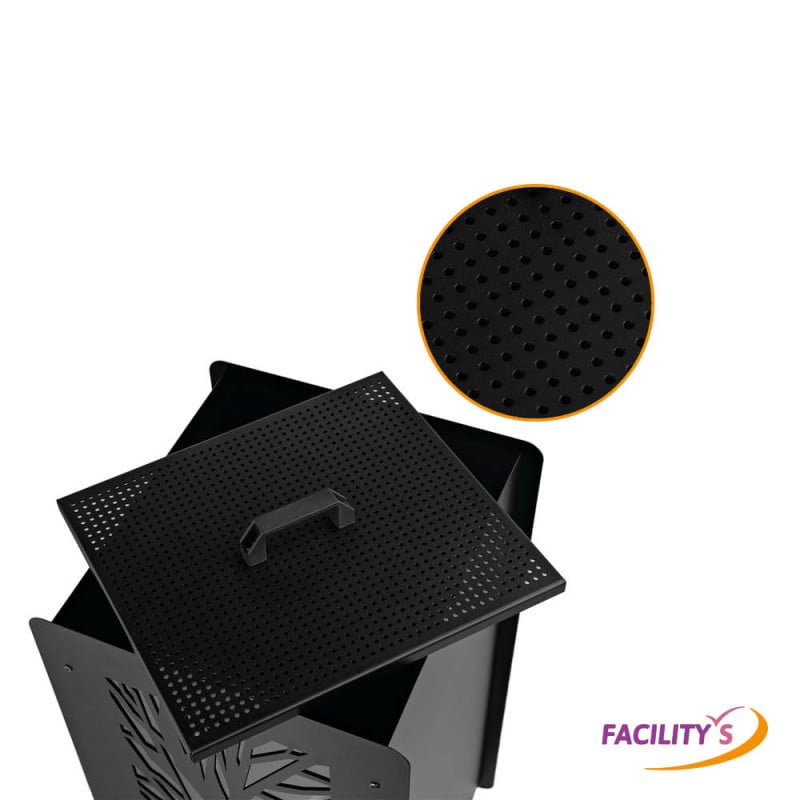 Réservoir à granulés design 55 kg noir en acier avec tamis et roulettes