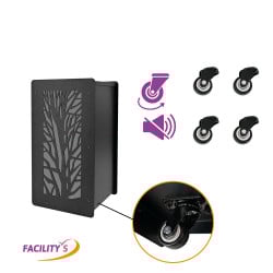 Réservoir à granulés design 55 kg noir en acier avec tamis et roulettes