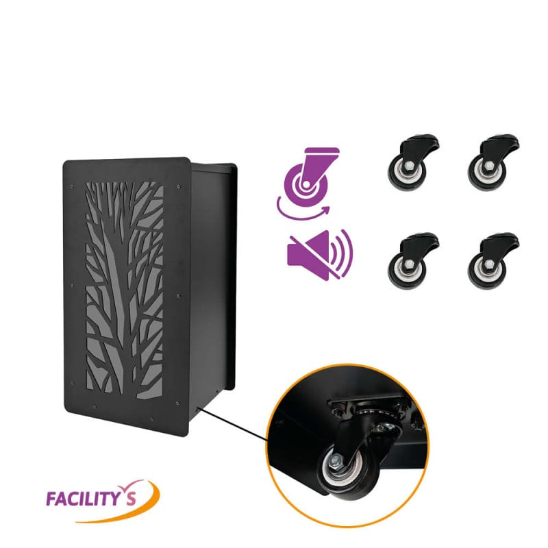 Réservoir à granulés design 55 kg noir en acier avec tamis et roulettes