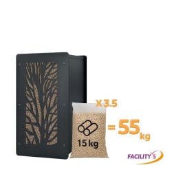 Réservoir à granulés design 55 kg noir en acier avec tamis et roulettes