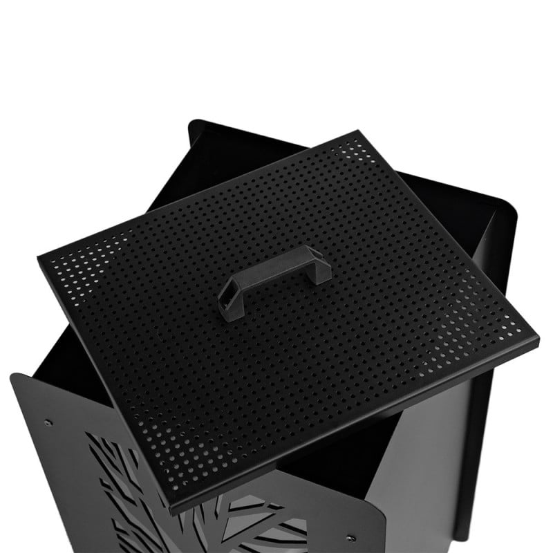 Réservoir à granulés design 55 kg noir en acier avec tamis et roulettes