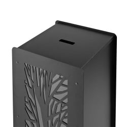 Réservoir à granulés design 55 kg noir en acier avec tamis et roulettes