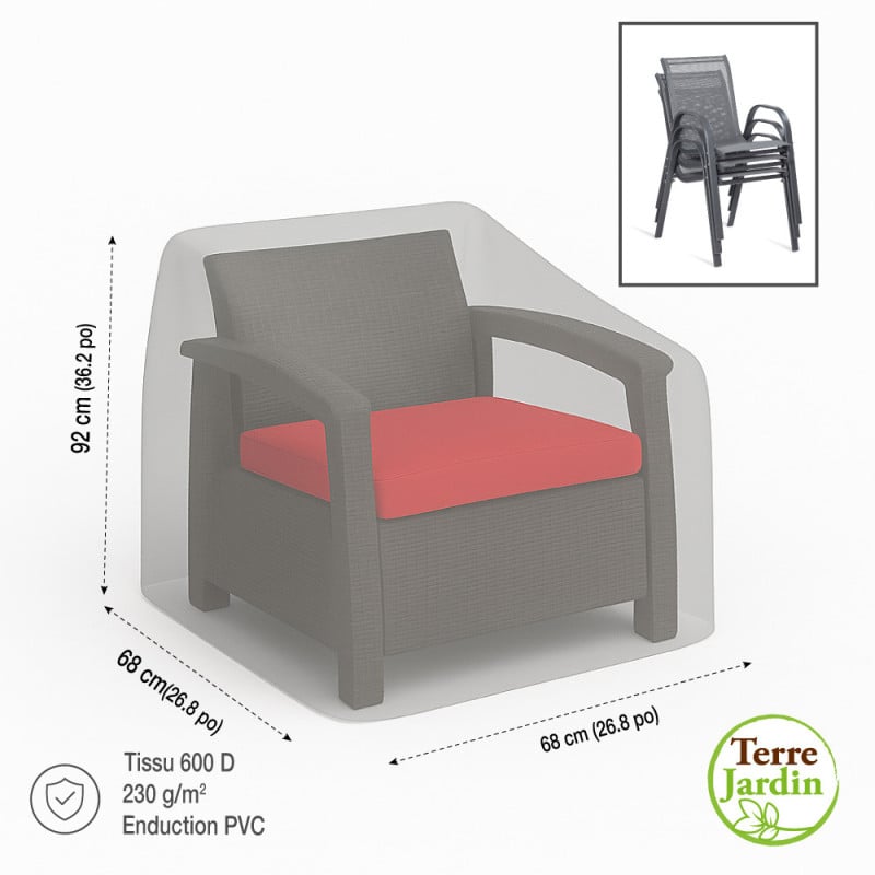 Housse de protection 600D enduit PVC pour chaise et fauteuil de jardin L68xl68xH