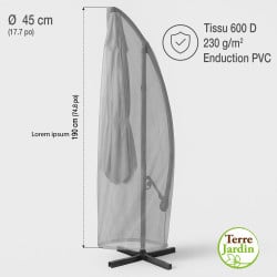 Housse de protection enduite PVC pour parasol déporté Ø45 x H190 cm