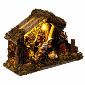 Crèche de Noël traditionnelle avec LED - 20x13 cm en résine et bois Crèche de Noël traditionnelle avec LED - 20x13 cm en résine et bois