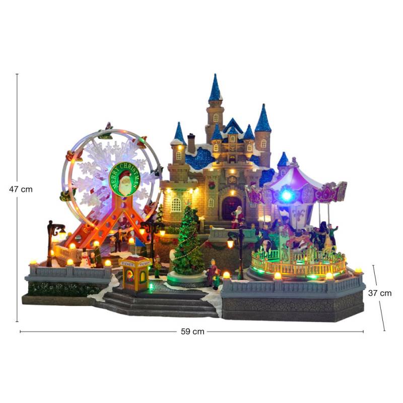 Village de Noël animé lumineux château fête
